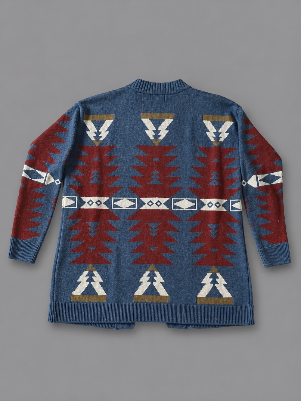 Maya bag southwestern Aztec Open-Front Blue & Rust Geometric Cardigan Sweater - Picture 3 of 6
